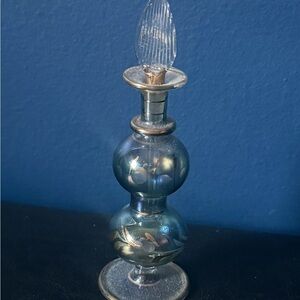 Vtg Hand Blown Egyptian Glass Perfume 5” Bottle Gold Trim w/ Glass Dauber